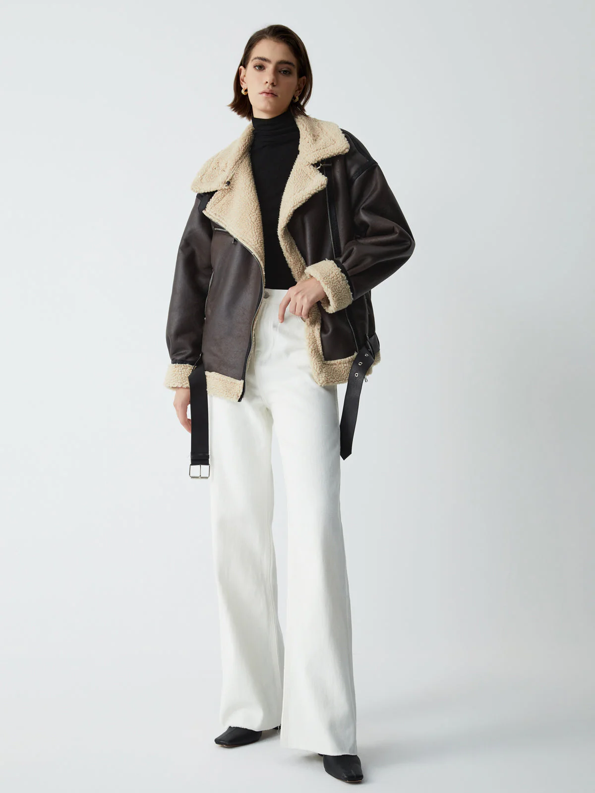 Classic Sherpa Lined Trendy Shearling Leather Flight Jacket - Image 13