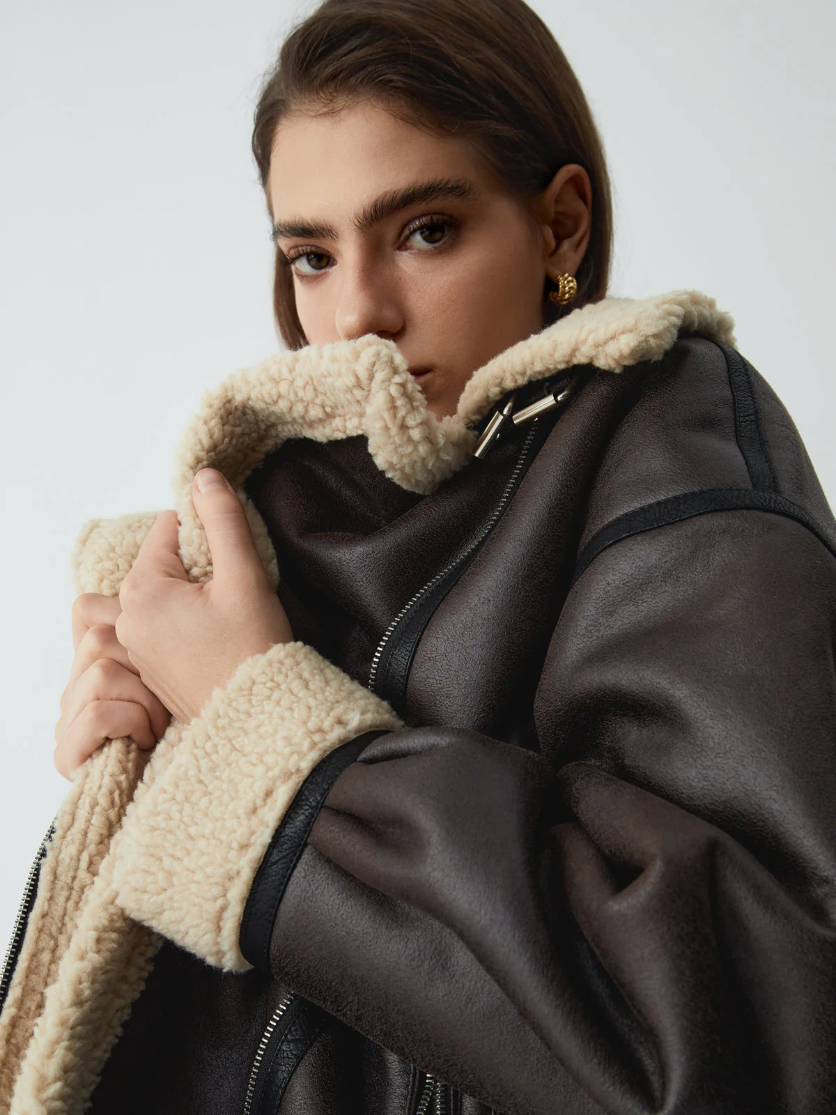 Classic Sherpa Lined Trendy Shearling Leather Flight Jacket - Image 16