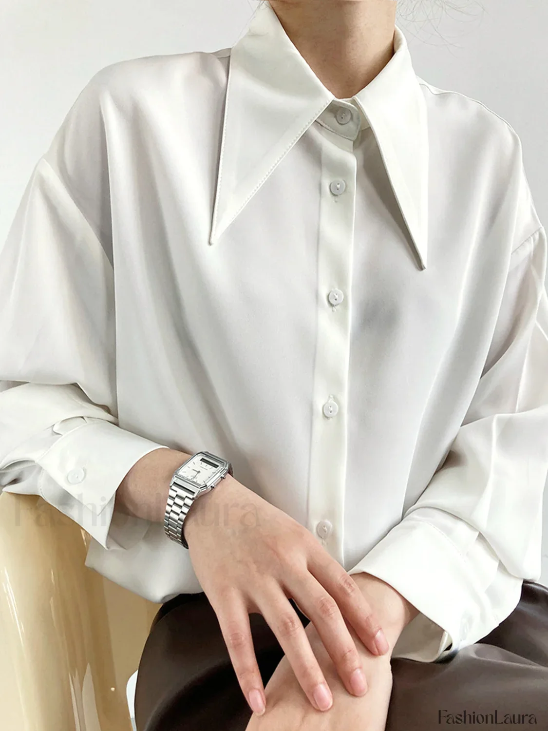 Button Down Long Trendy Sleeve Collar Shirt - Image 4