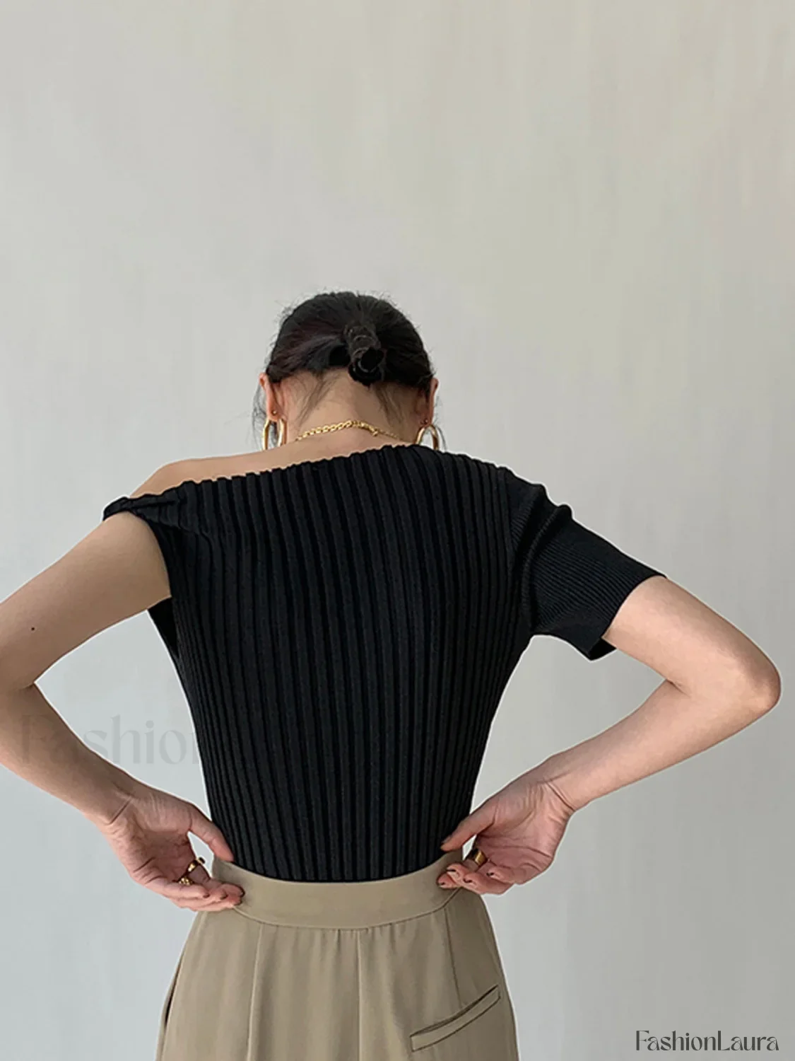 Asymmetrical Neck One Trendy Shoulder Off Knit Top - Image 13