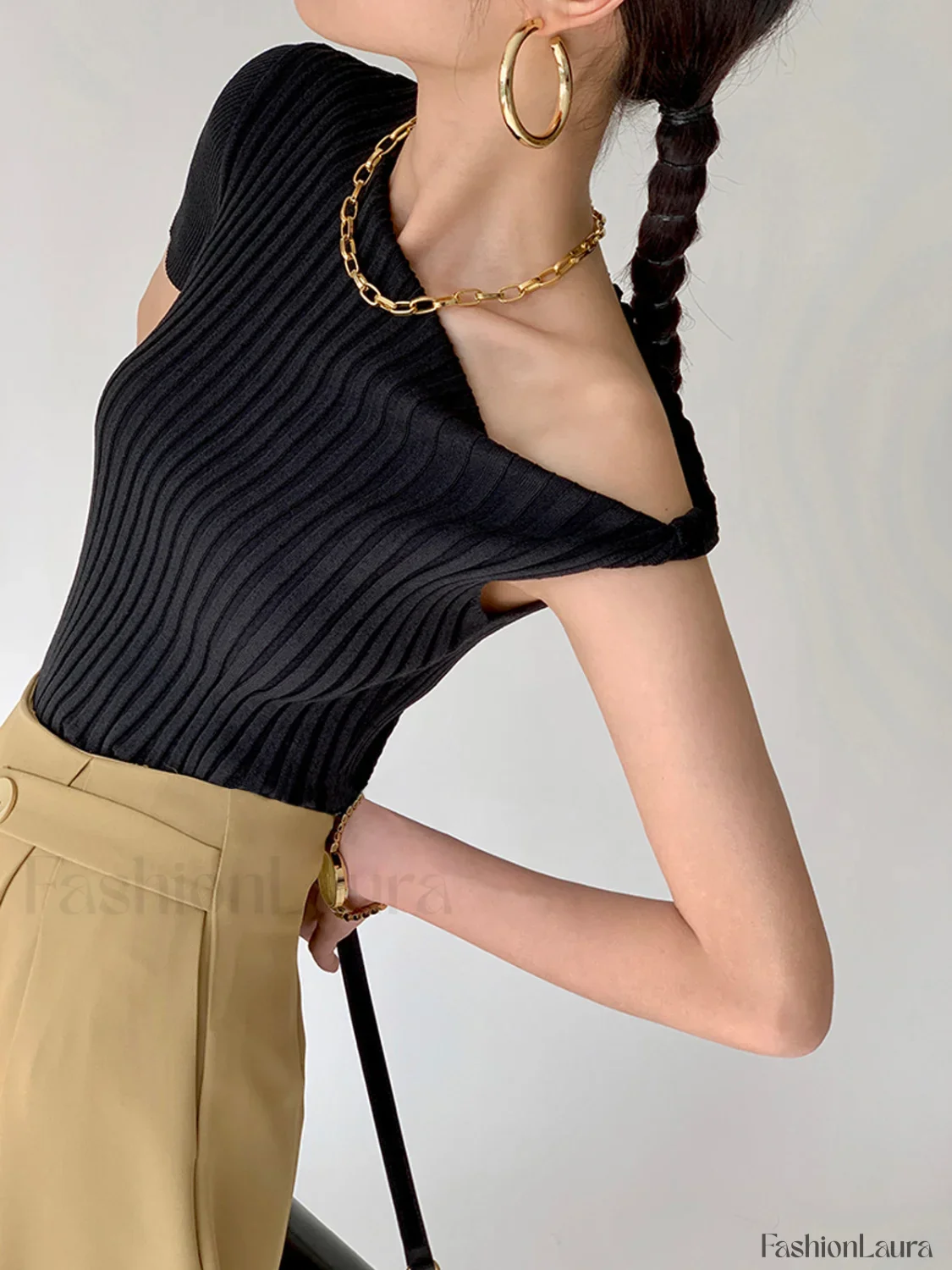 Asymmetrical Neck One Trendy Shoulder Off Knit Top - Image 14