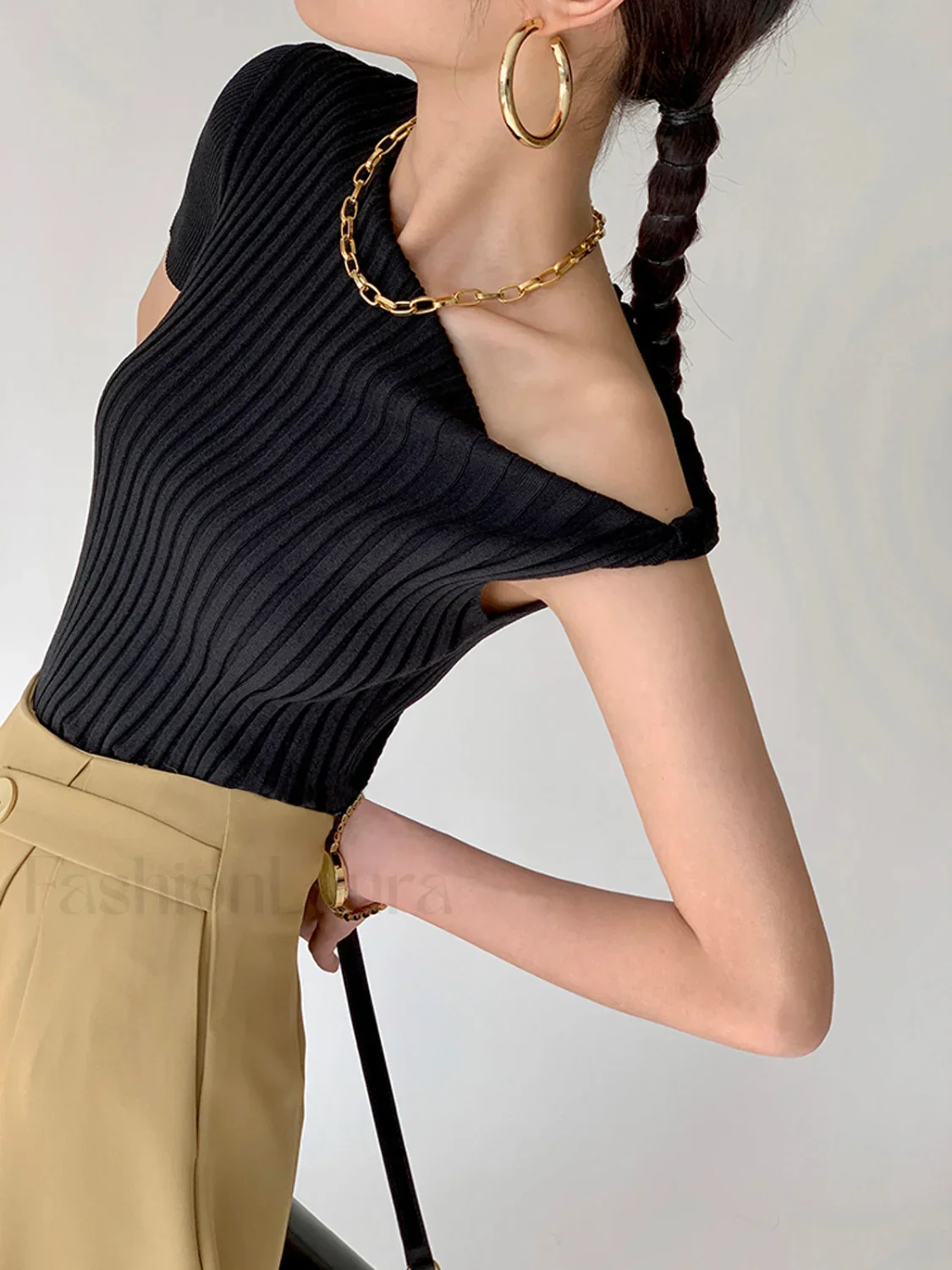 Asymmetrical Neck One Trendy Shoulder Off Knit Top - Image 9