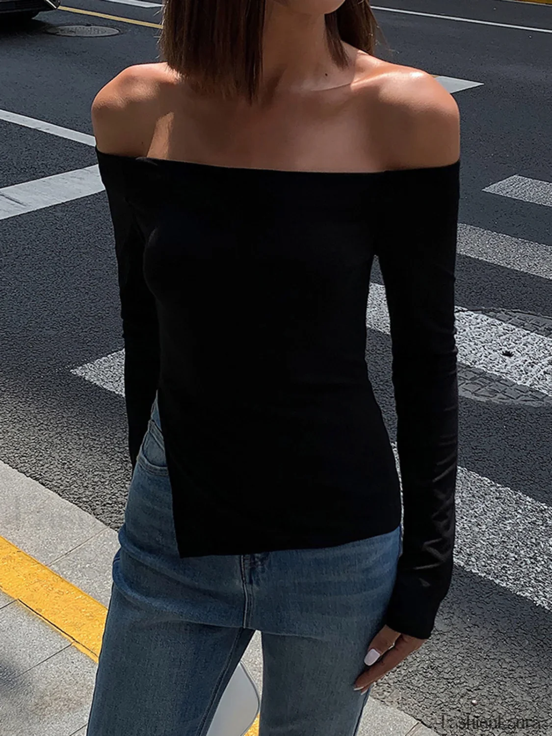 Terracotta Off Shoulder Trendy Long Sleeve Shirt - Image 13