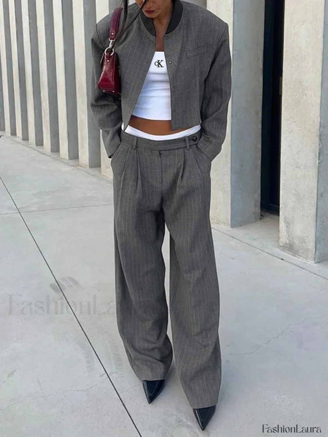 Tailored Pinstripe Graceful Wide Leg Pants - Image 12