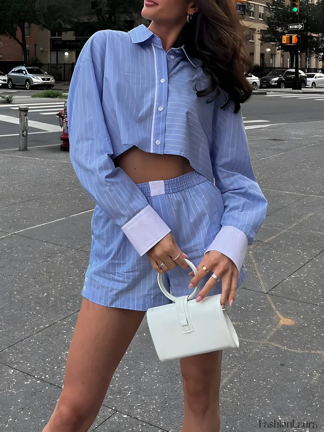 Striped Cropped Graceful Patchwork Shirt - Image 12