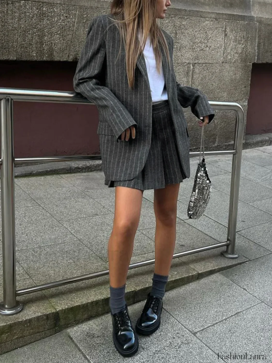 Stripe Pleated Graceful Mini Skirt - Image 12