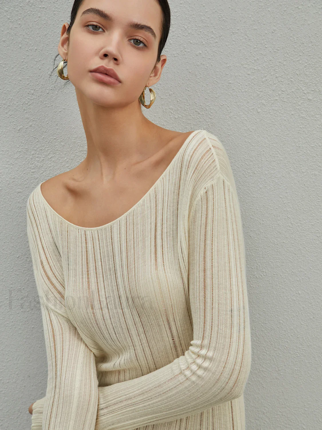 Strip Eyelet Texture Trendy Sweater Short Dress - Image 6