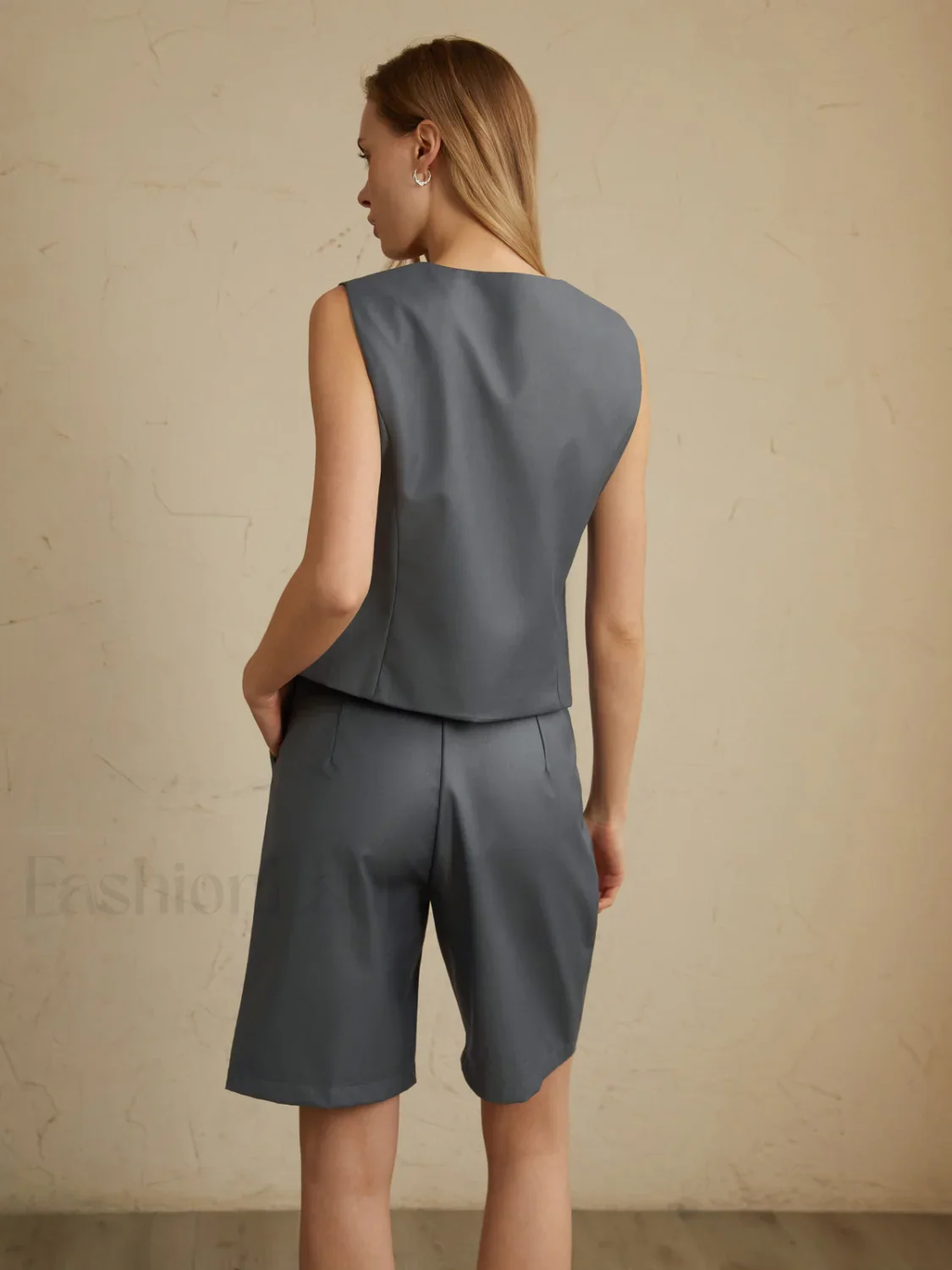 Solid Waistcoat Graceful With Shorts Set - Image 7