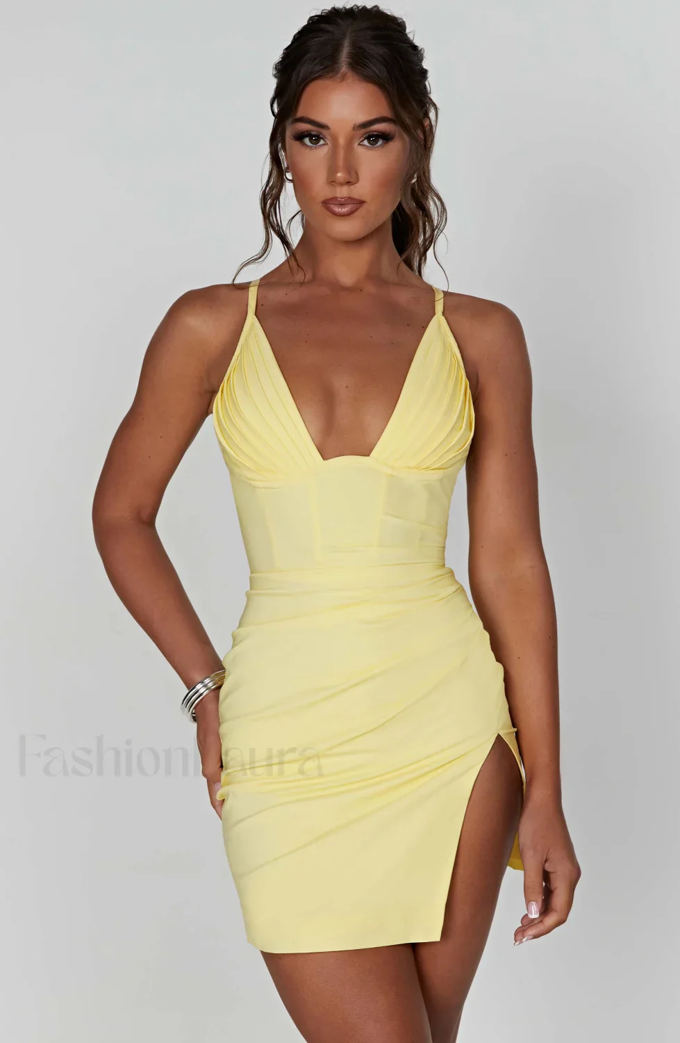 Aura Mini Graceful Dress - Lemon - Image 4
