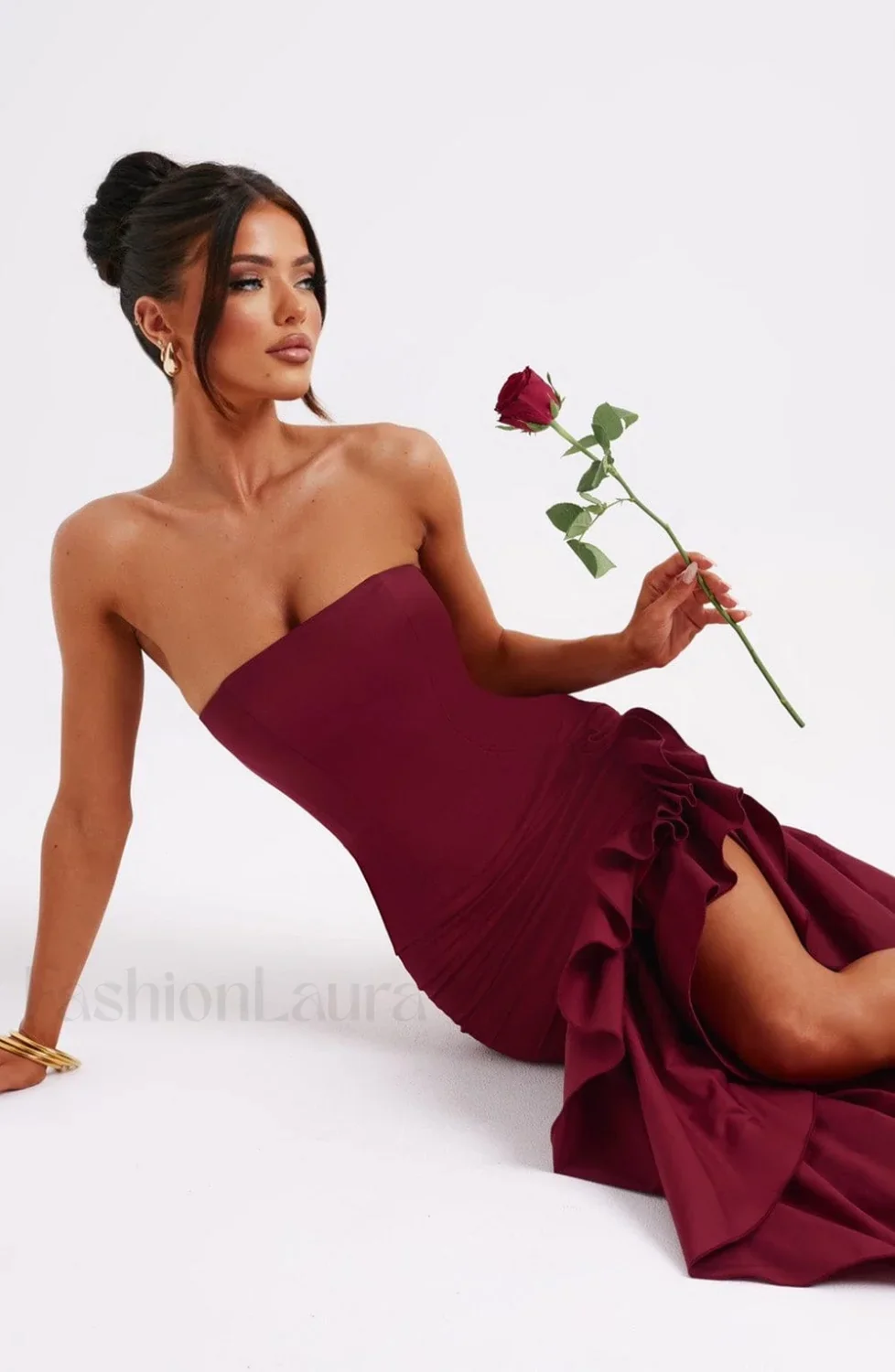 Angelina Maxi Graceful Dress - Burgundy - Image 14