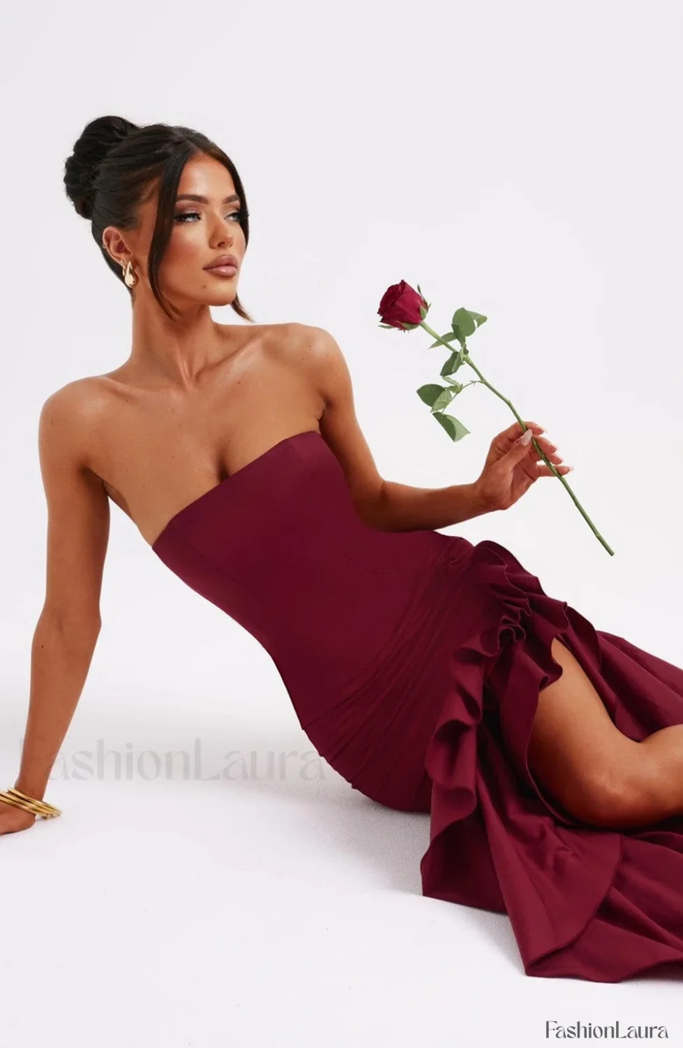 Angelina Maxi Graceful Dress - Burgundy - Image 23