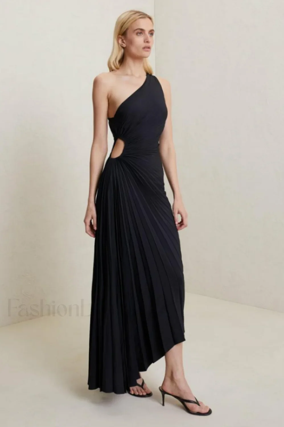 Catalina One Shoulder Charming Pleated Satin Maxi Dress - Image 10