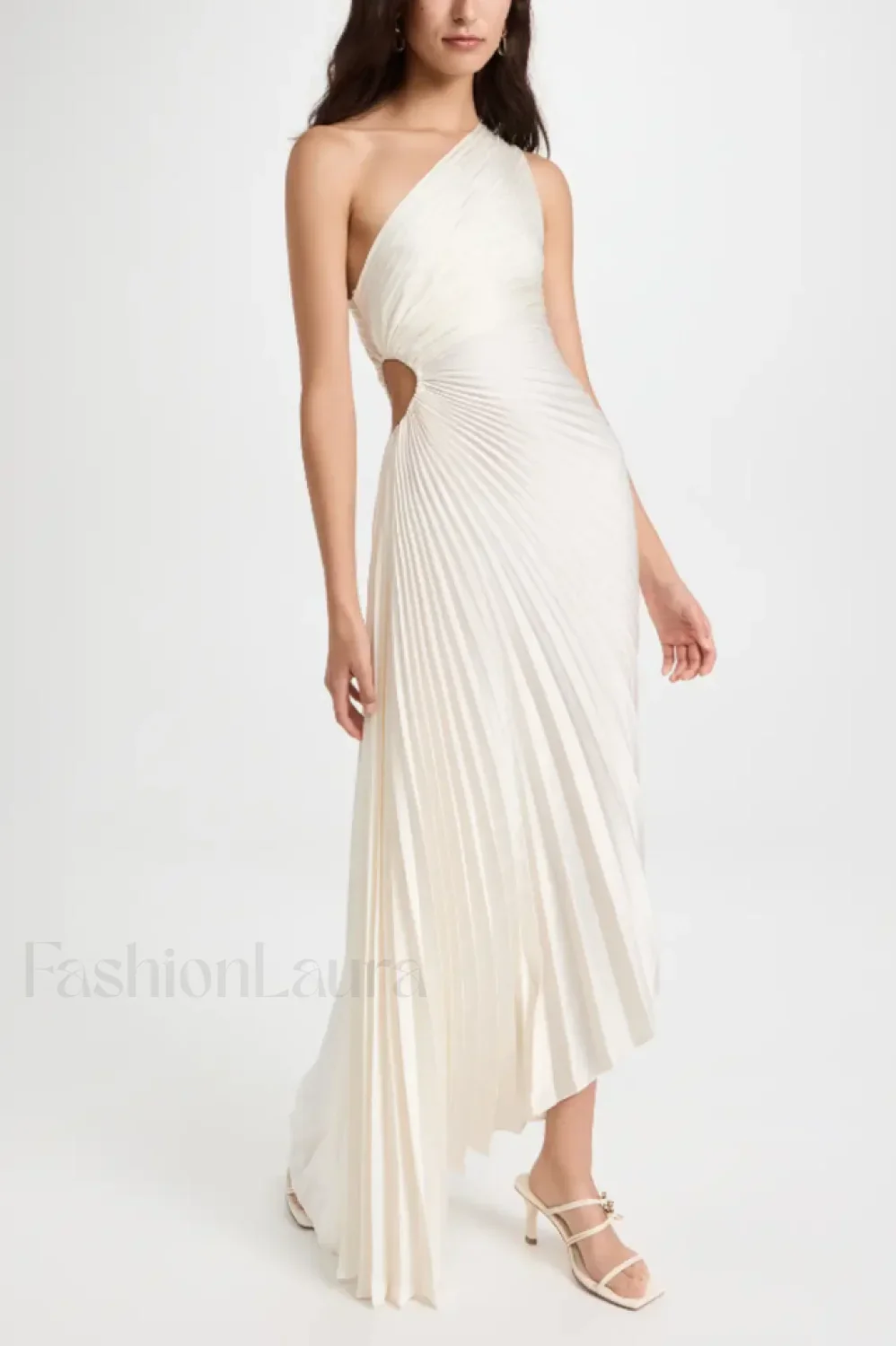 Catalina One Shoulder Charming Pleated Satin Maxi Dress - Image 13