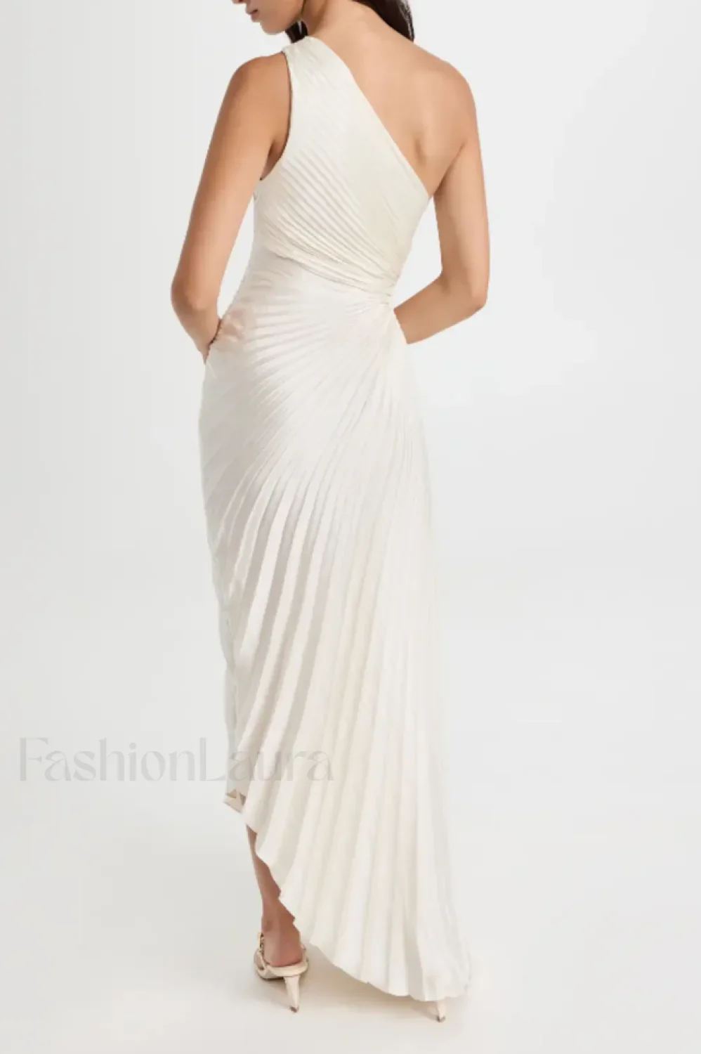 Catalina One Shoulder Charming Pleated Satin Maxi Dress - Image 15