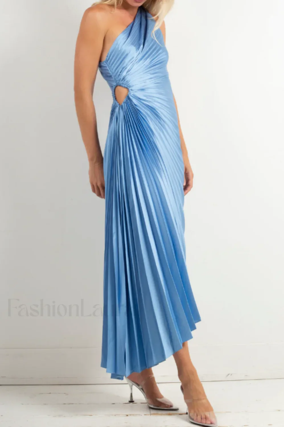 Catalina One Shoulder Charming Pleated Satin Maxi Dress - Image 17
