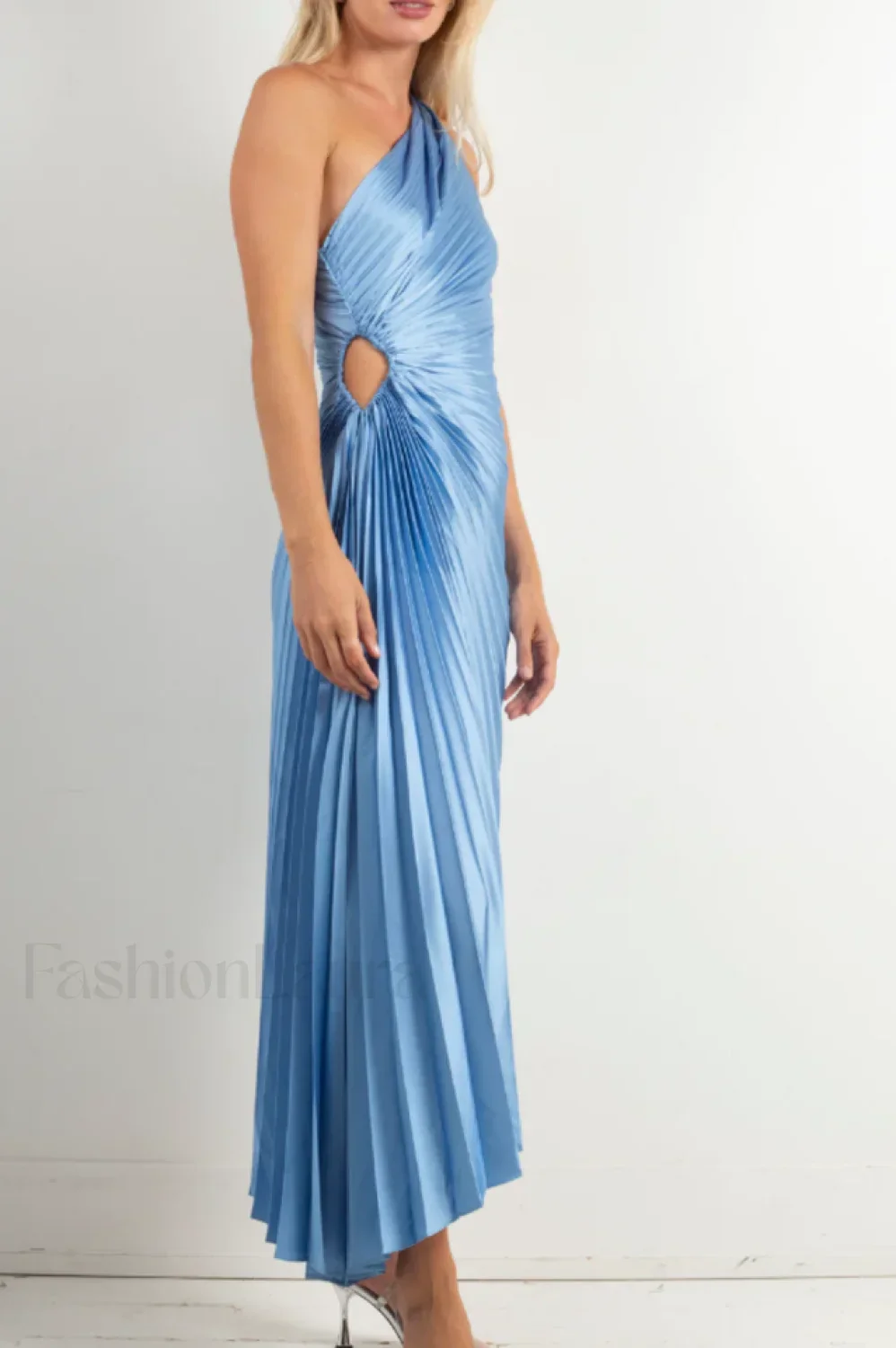 Catalina One Shoulder Charming Pleated Satin Maxi Dress - Image 18