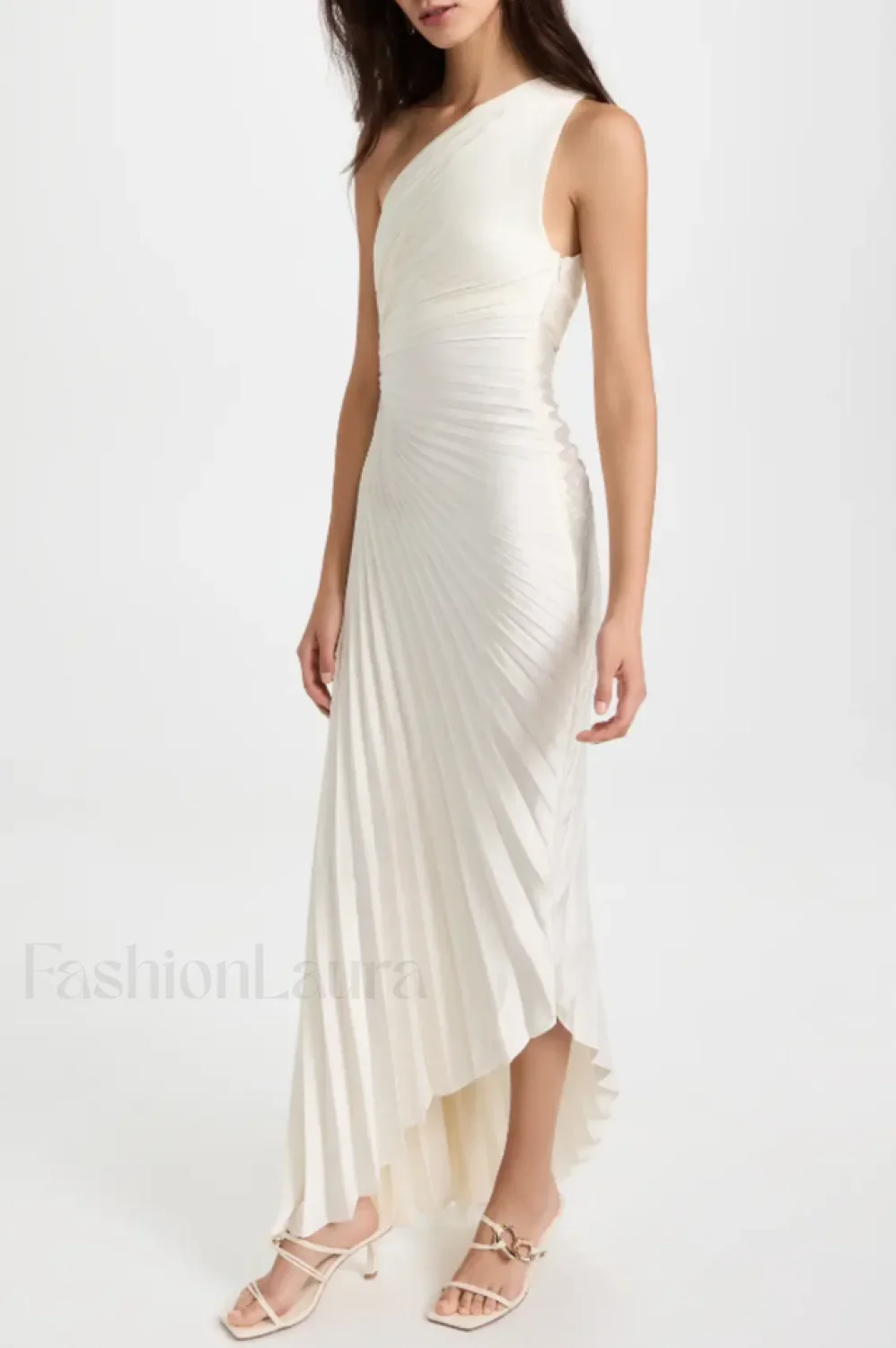 Catalina One Shoulder Charming Pleated Satin Maxi Dress - Image 25