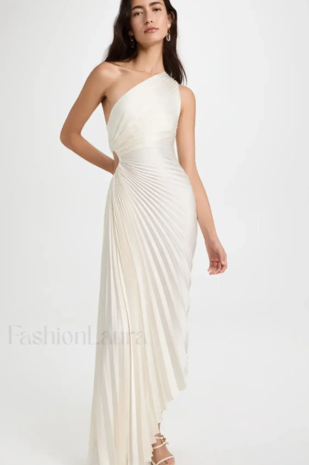 Catalina One Shoulder Charming Pleated Satin Maxi Dress - Image 27