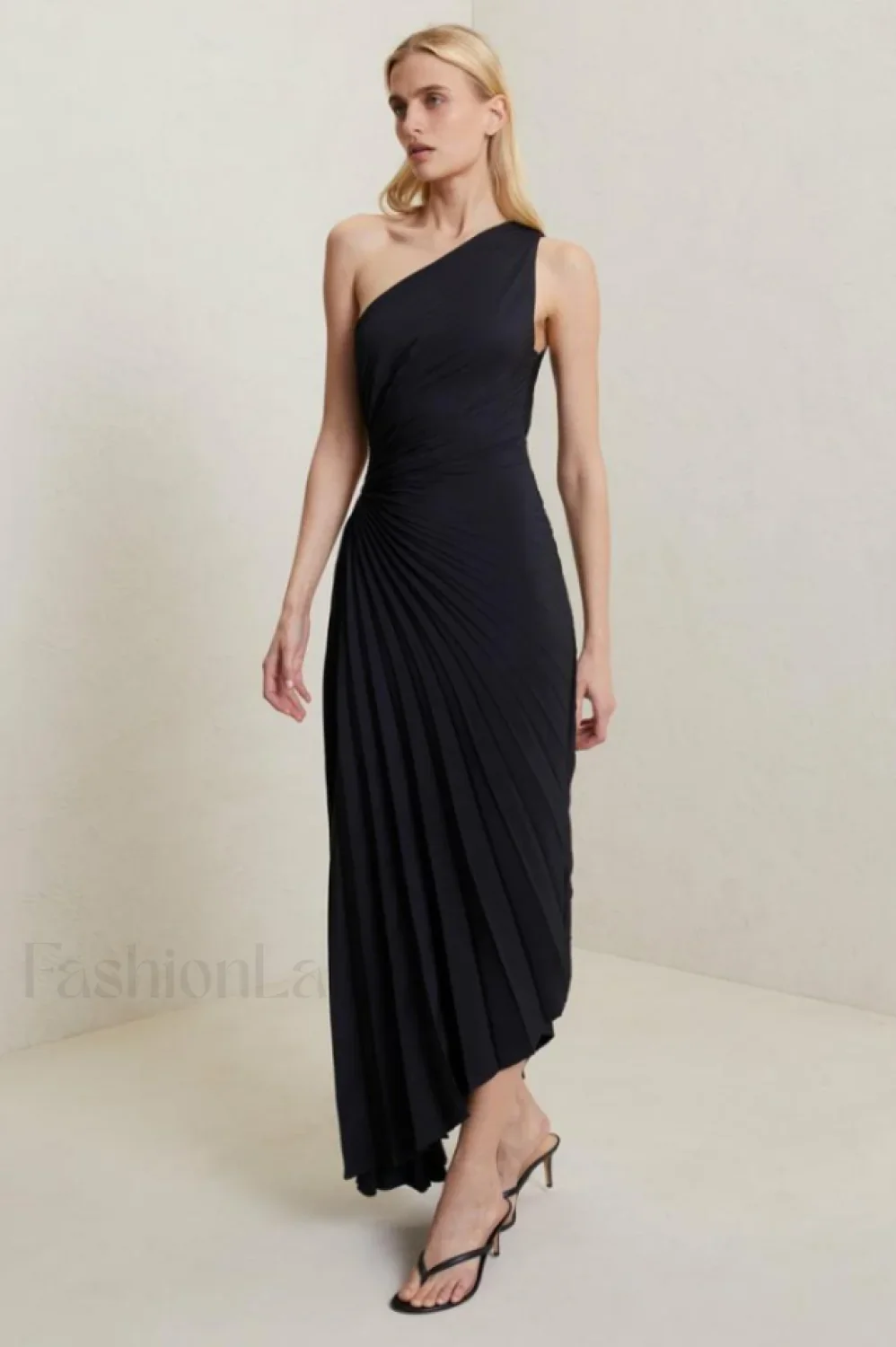Catalina One Shoulder Charming Pleated Satin Maxi Dress - Image 30