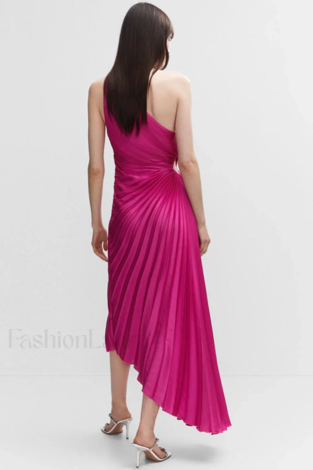 Catalina One Shoulder Charming Pleated Satin Maxi Dress - Image 35
