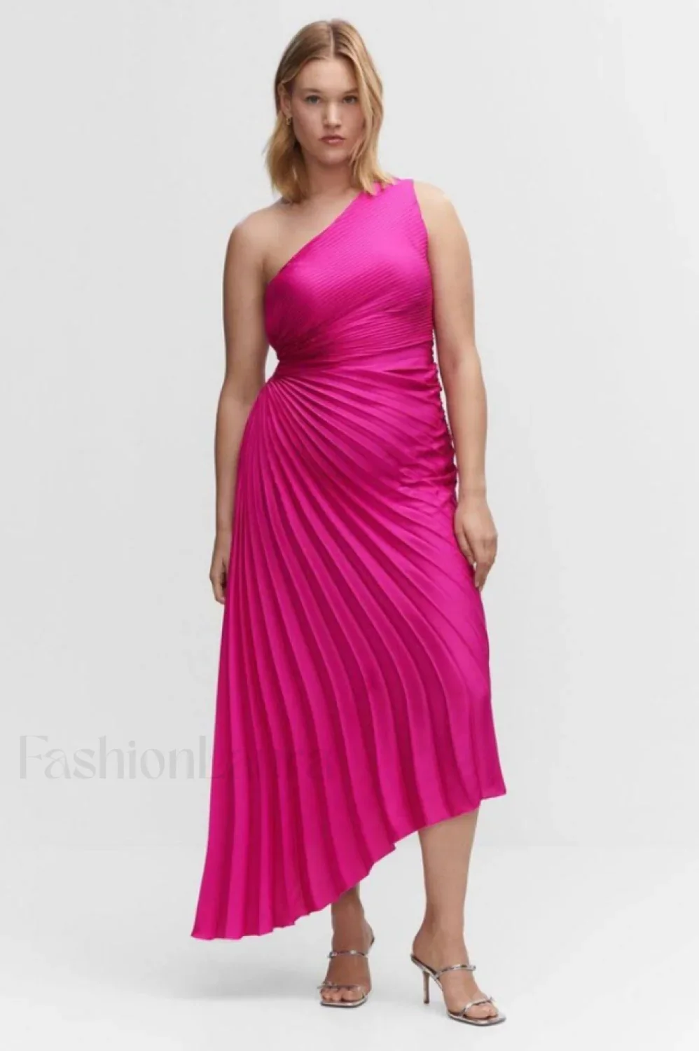 Catalina One Shoulder Charming Pleated Satin Maxi Dress - Image 4
