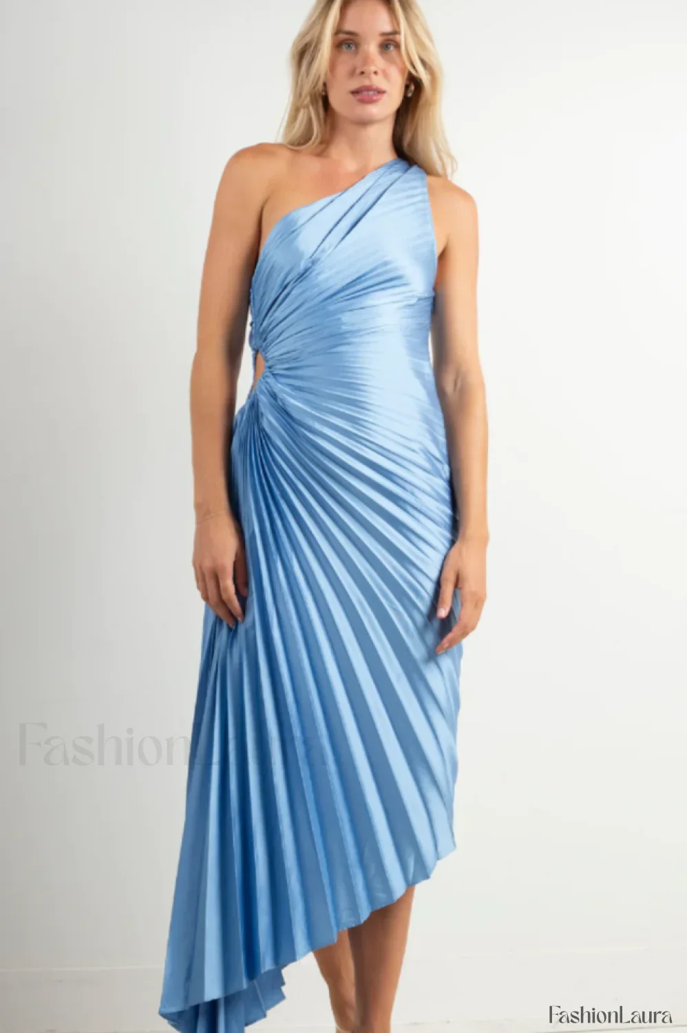 Catalina One Shoulder Charming Pleated Satin Maxi Dress - Image 44