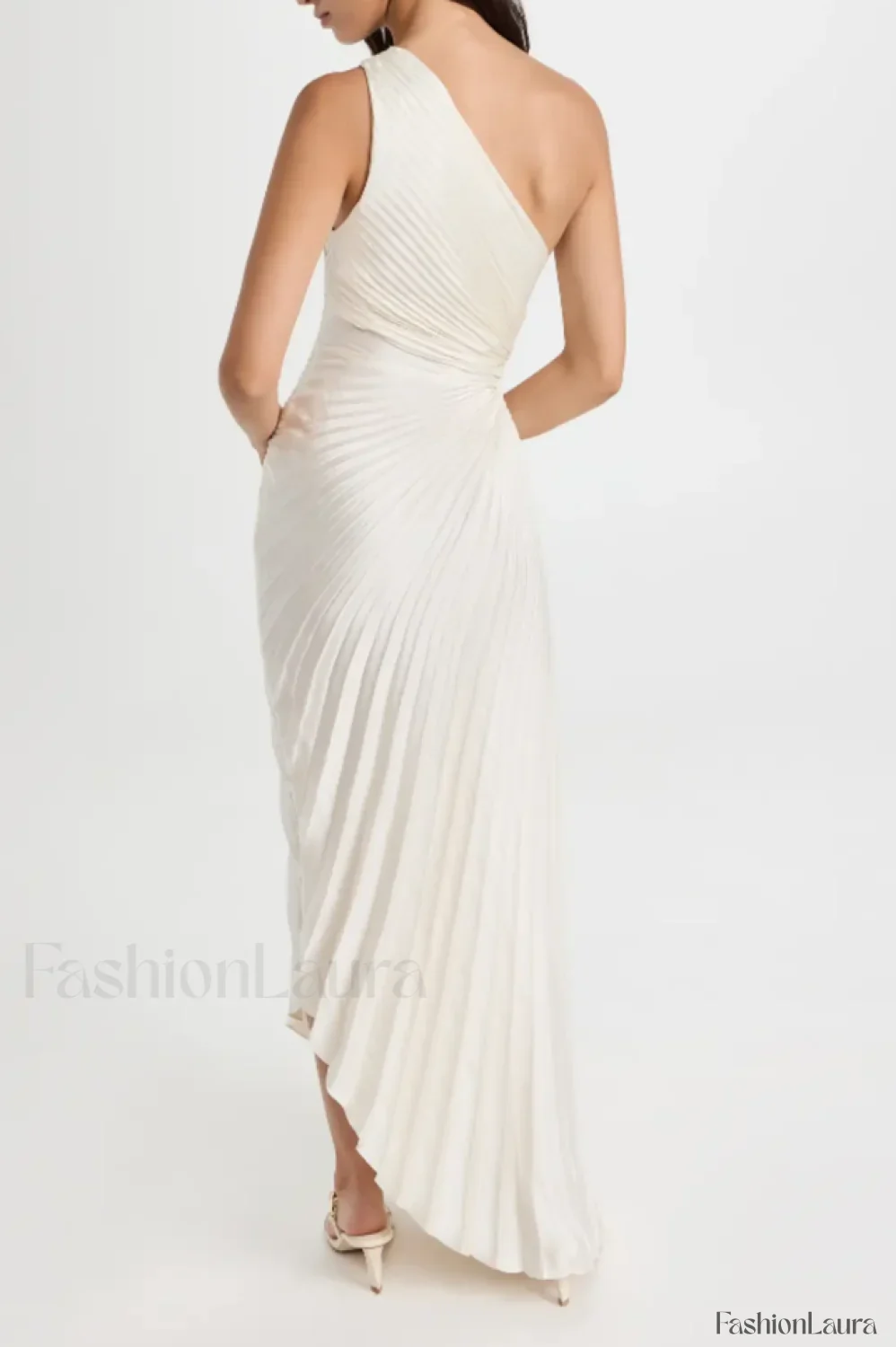 Catalina One Shoulder Charming Pleated Satin Maxi Dress - Image 45