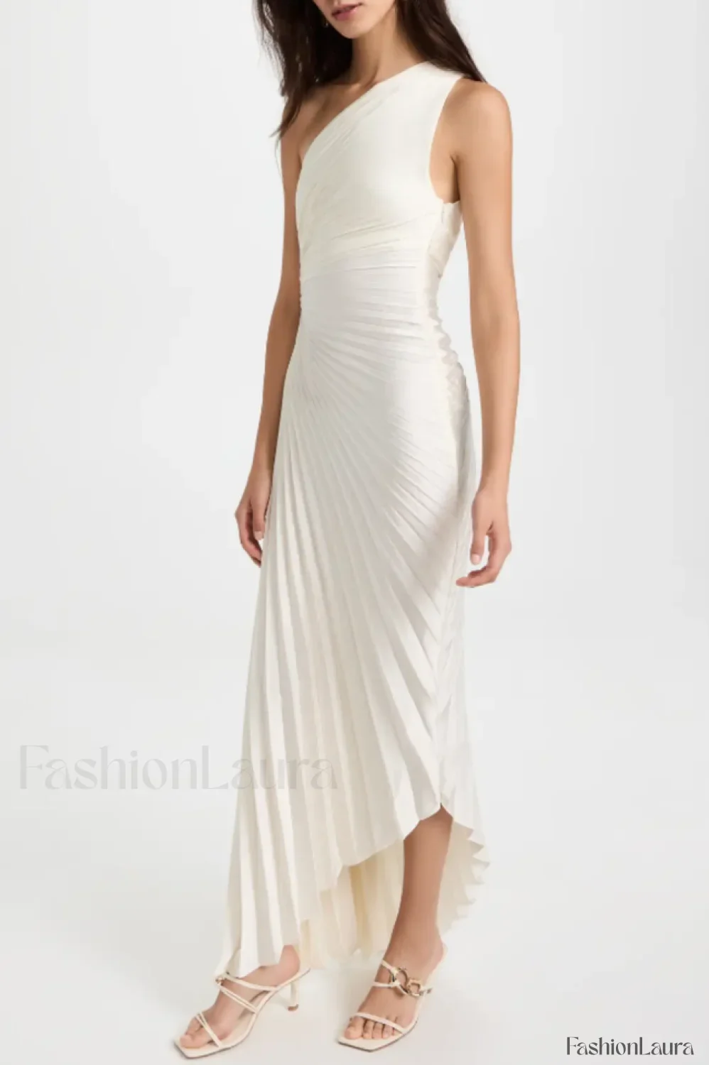 Catalina One Shoulder Charming Pleated Satin Maxi Dress - Image 46