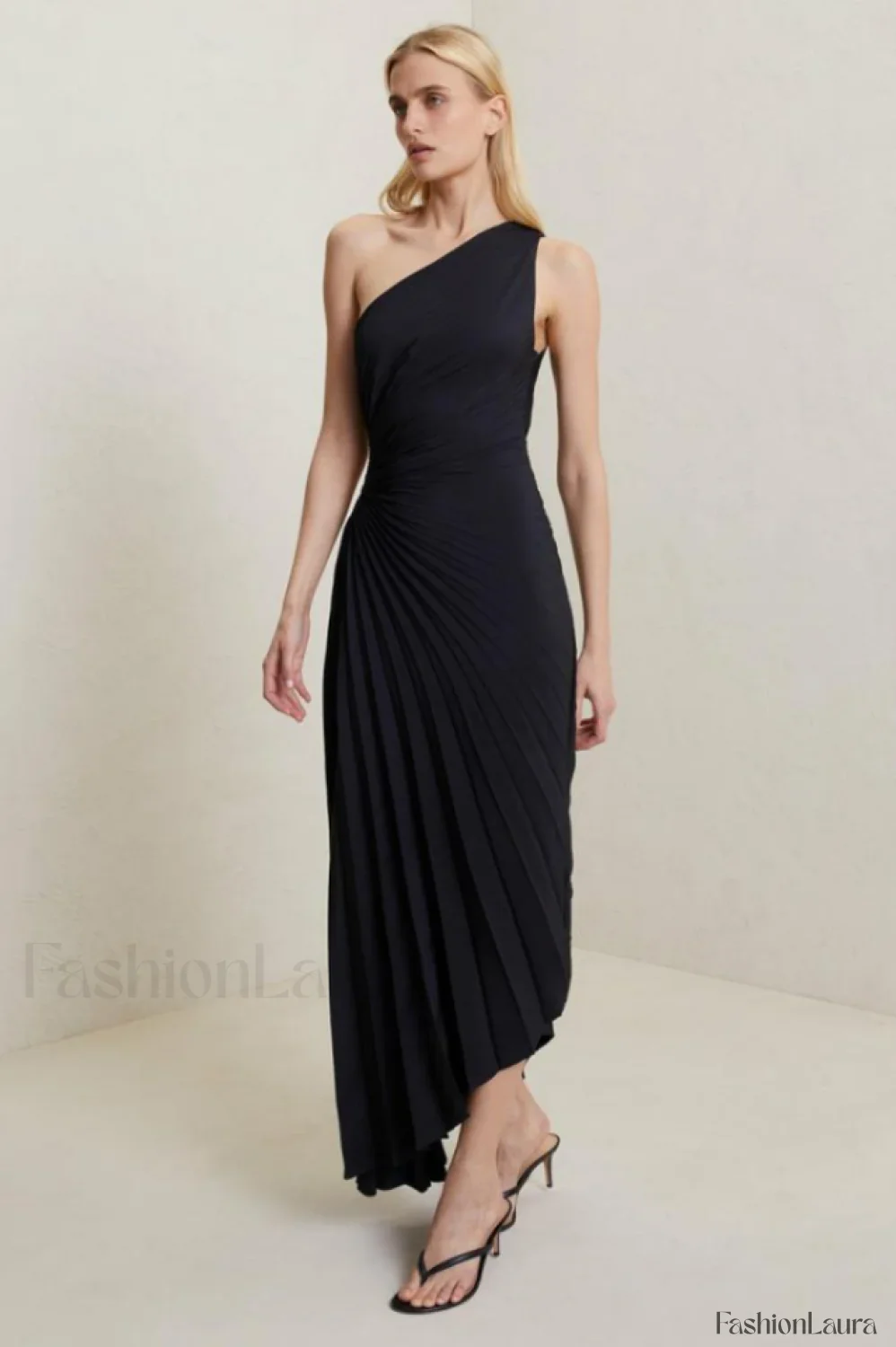 Catalina One Shoulder Charming Pleated Satin Maxi Dress - Image 50