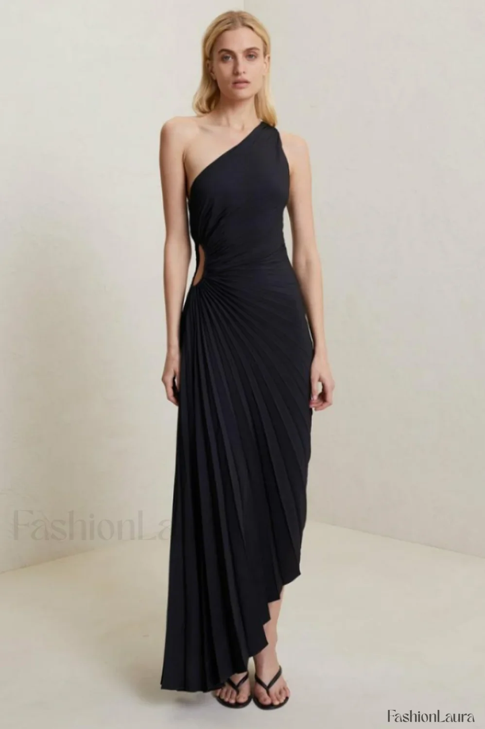 Catalina One Shoulder Charming Pleated Satin Maxi Dress - Image 52