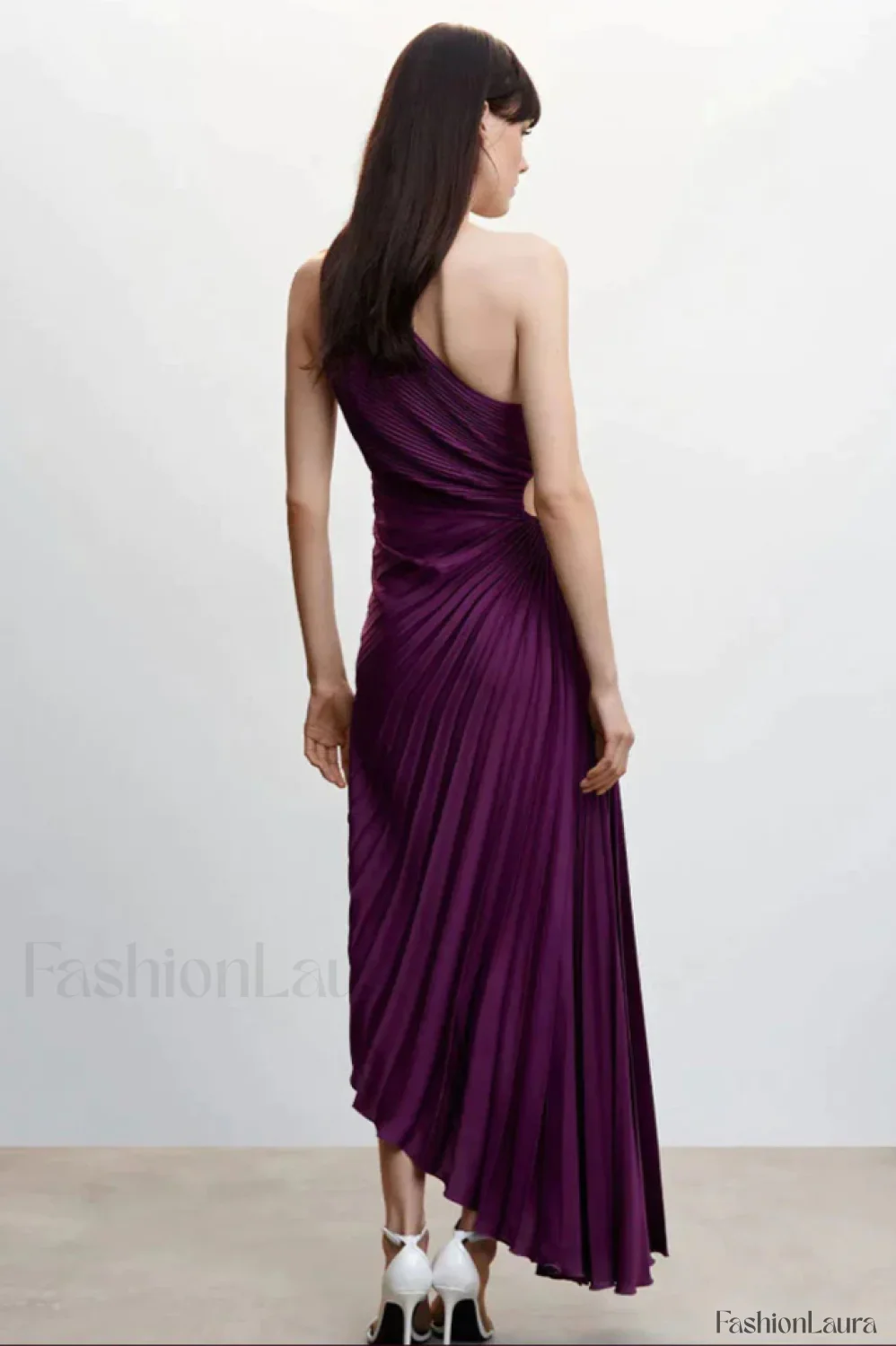 Catalina One Shoulder Charming Pleated Satin Maxi Dress - Image 53