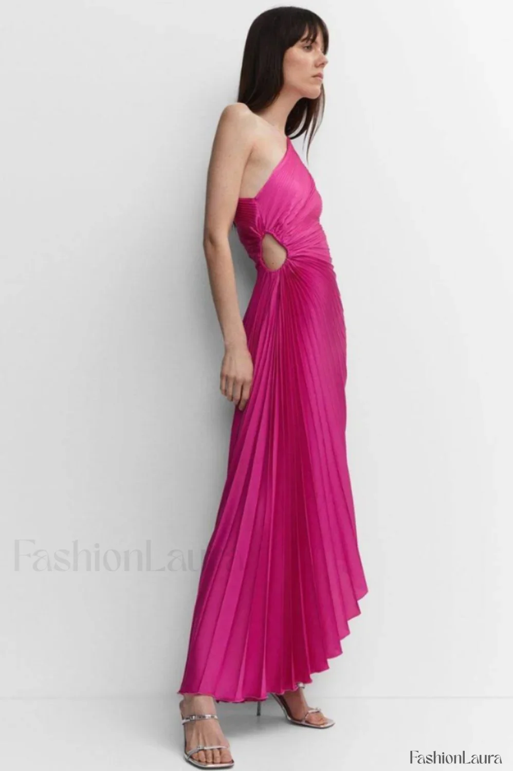 Catalina One Shoulder Charming Pleated Satin Maxi Dress - Image 57