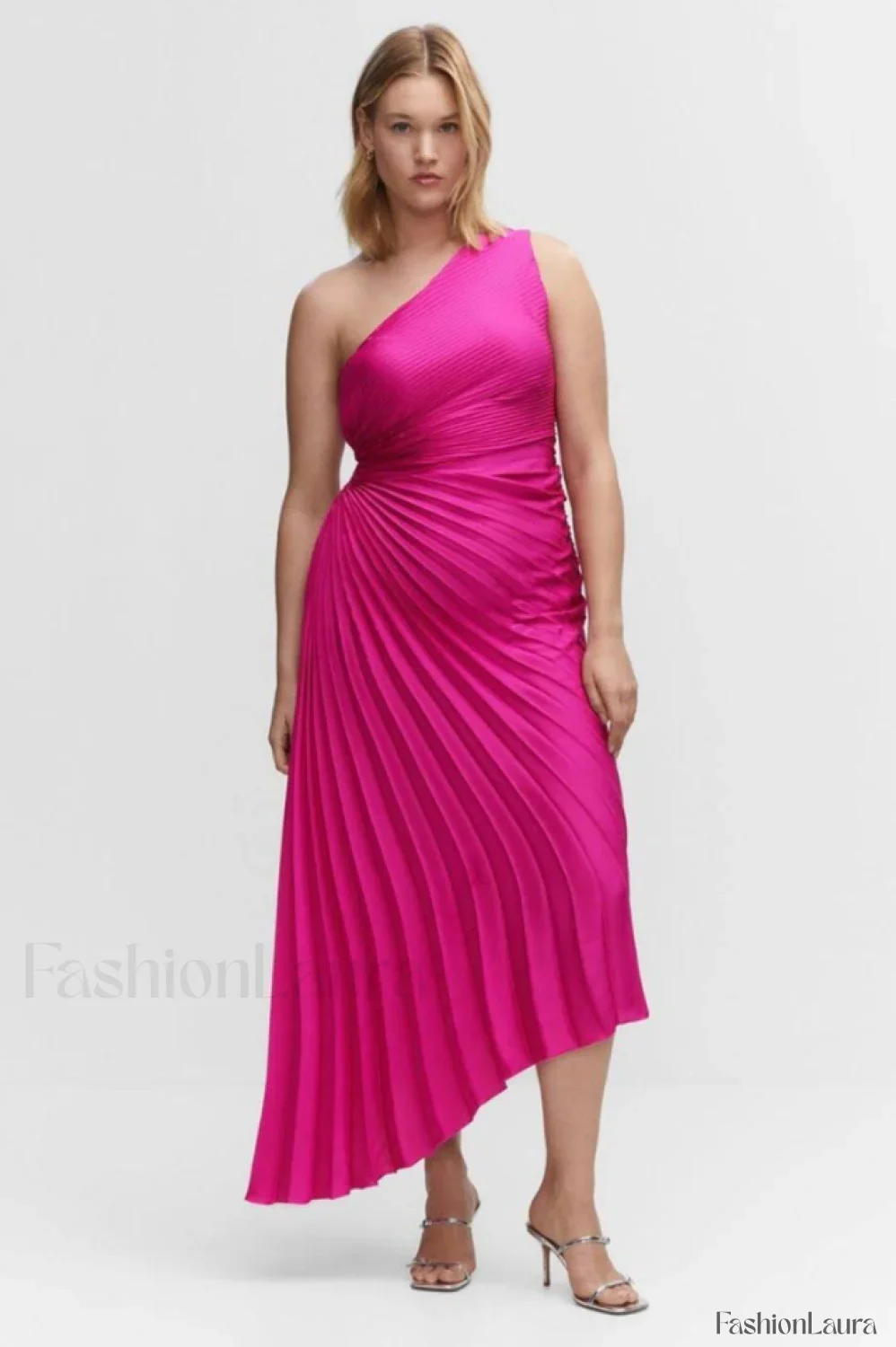 Catalina One Shoulder Charming Pleated Satin Maxi Dress - Image 58