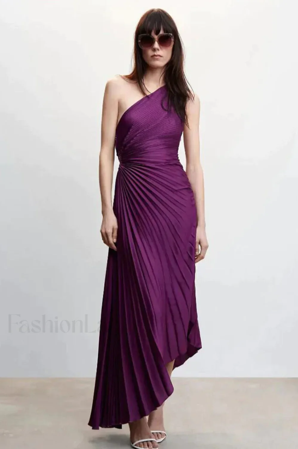 Catalina One Shoulder Charming Pleated Satin Maxi Dress - Image 7