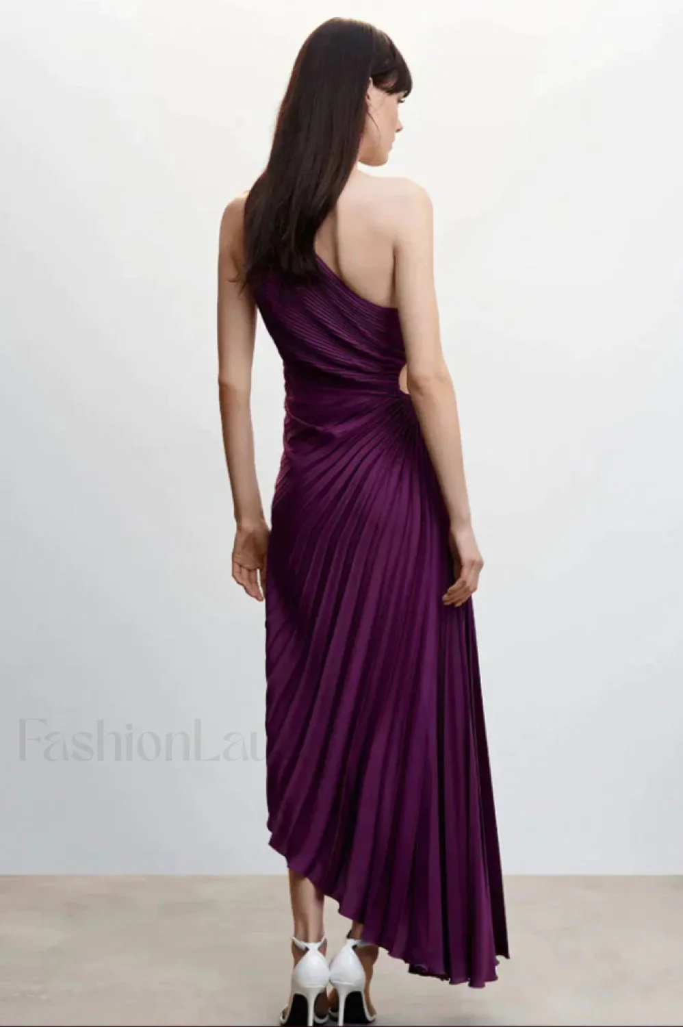 Catalina One Shoulder Charming Pleated Satin Maxi Dress - Image 8