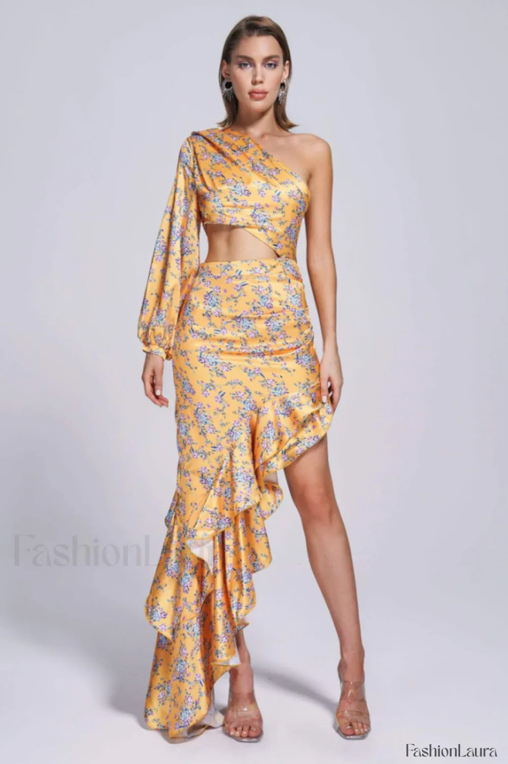 Cassidy One Shoulder Charming Floral Maxi Dress - Image 38