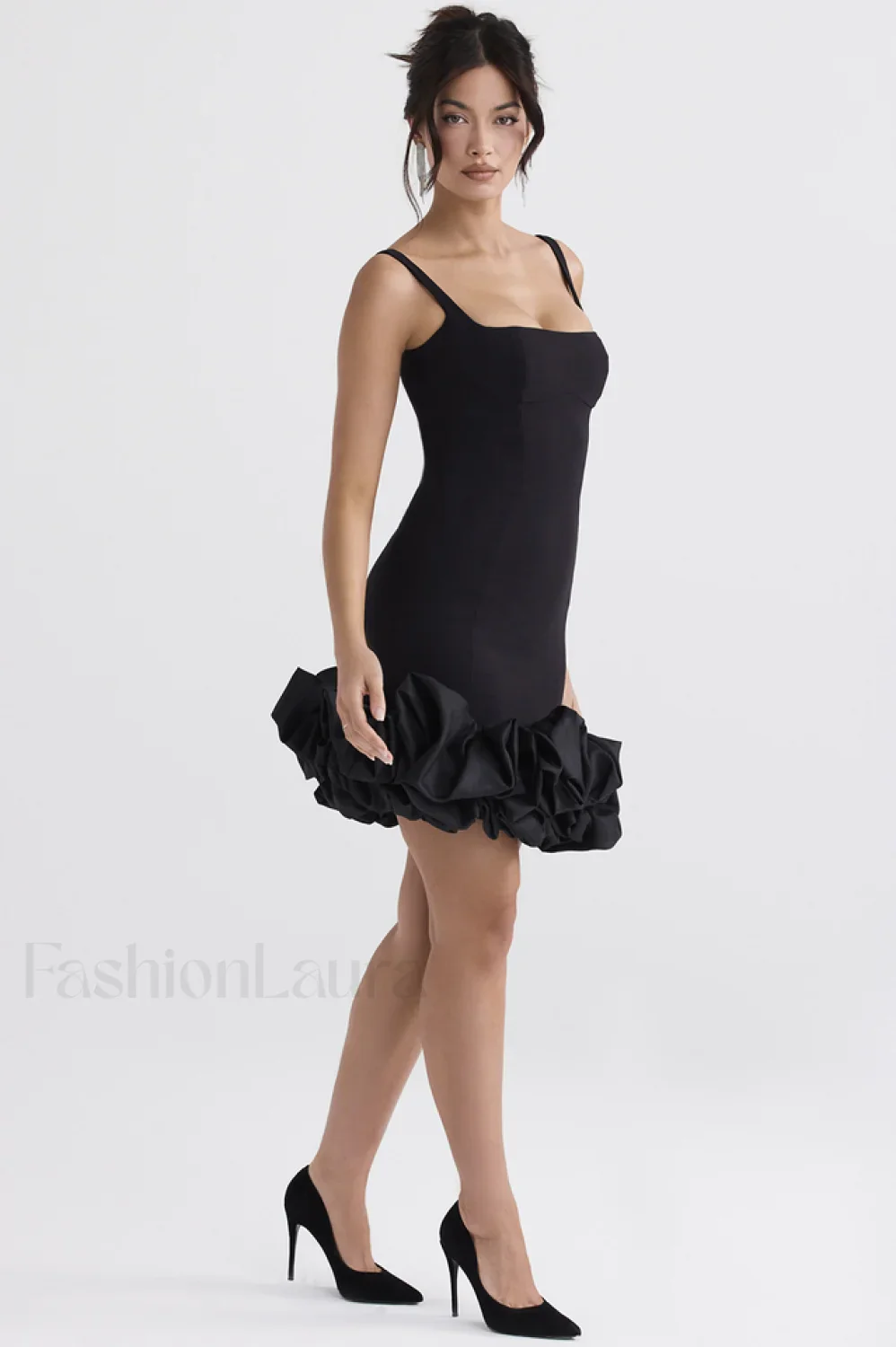 Black Ruffle Stylish Hem Dress - Image 11