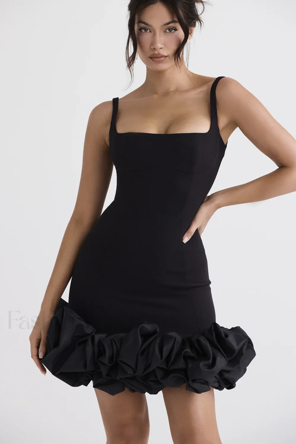 Black Ruffle Stylish Hem Dress - Image 13