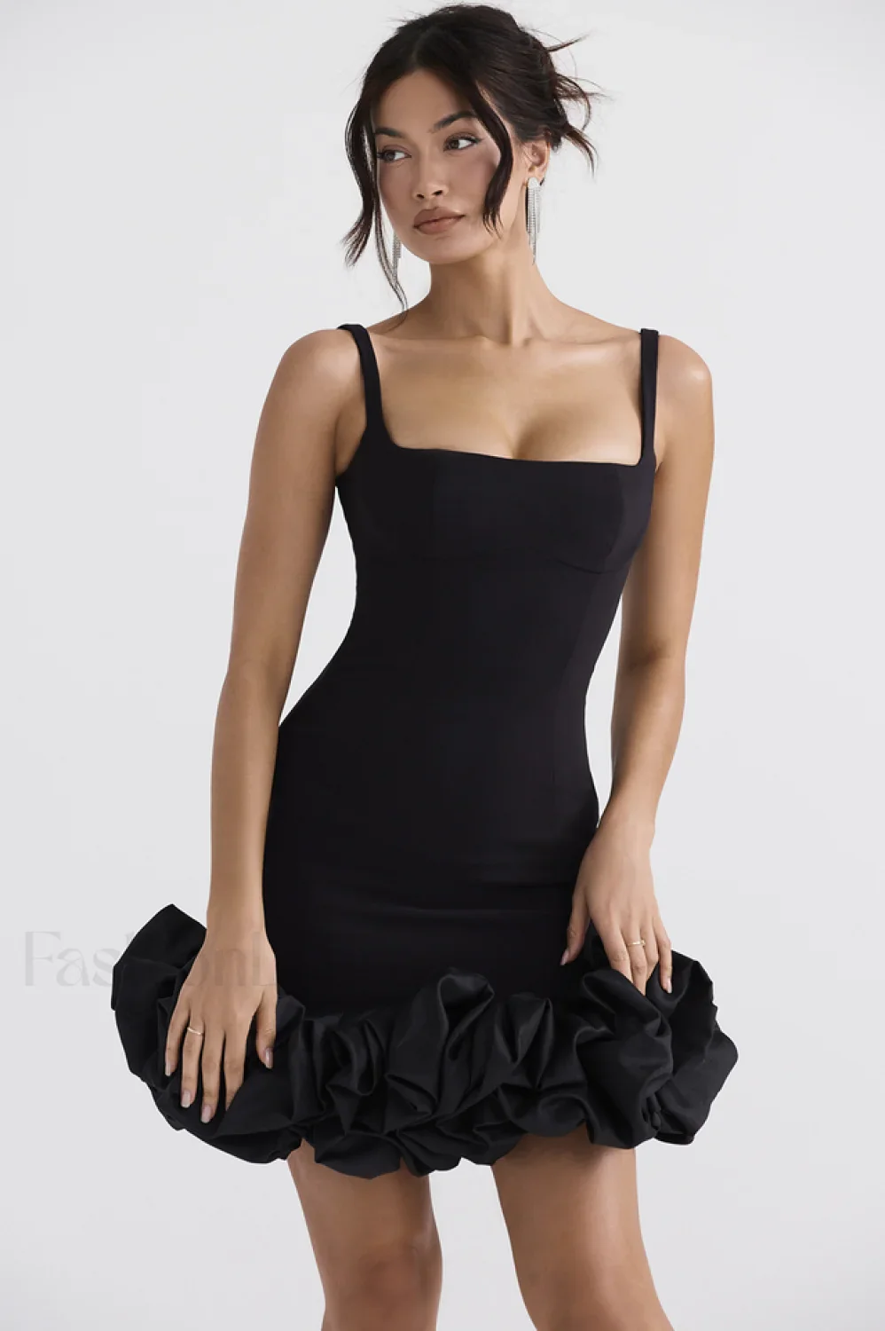 Black Ruffle Stylish Hem Dress - Image 19