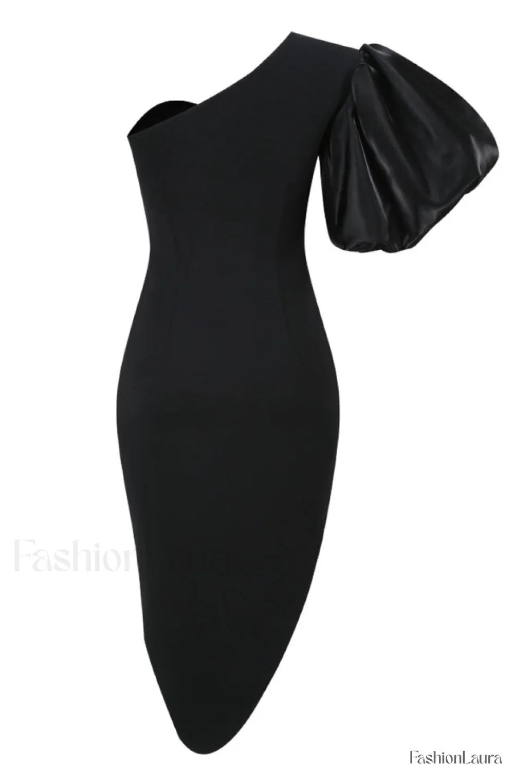 Black Puff Sleeve Charming Asymmetric Midi Dress - Image 17