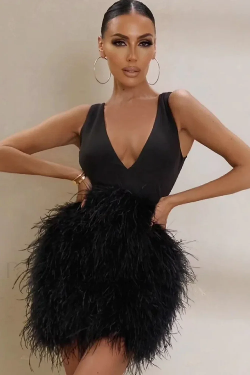 Black Plunge Stylish Front Mini Dress - Image 3