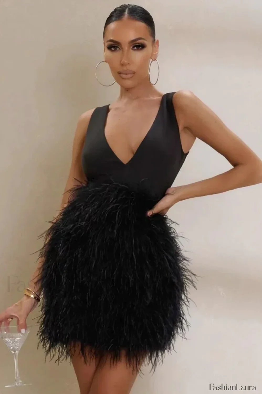 Black Plunge Stylish Front Mini Dress - Image 7
