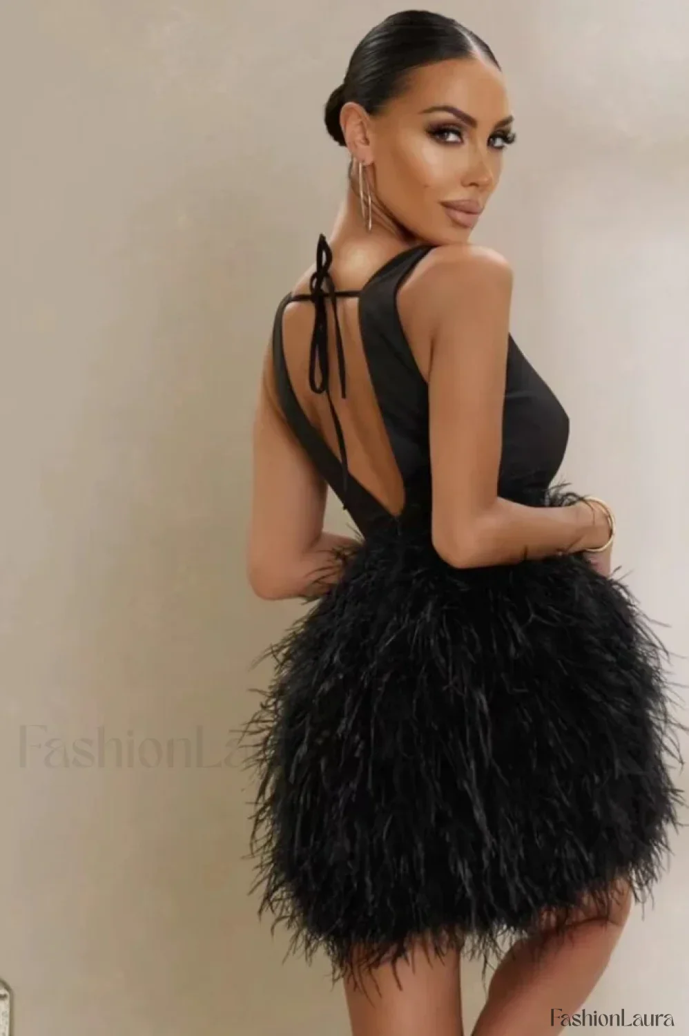 Black Plunge Stylish Front Mini Dress - Image 8