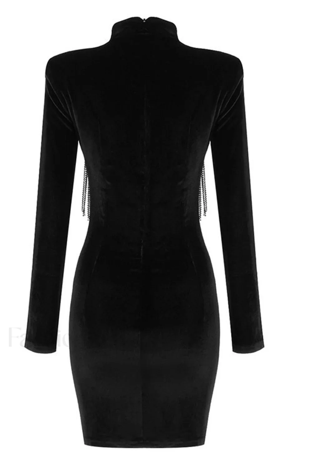Black Crystal Fringe Charming Velvet Mini Dress - Image 14