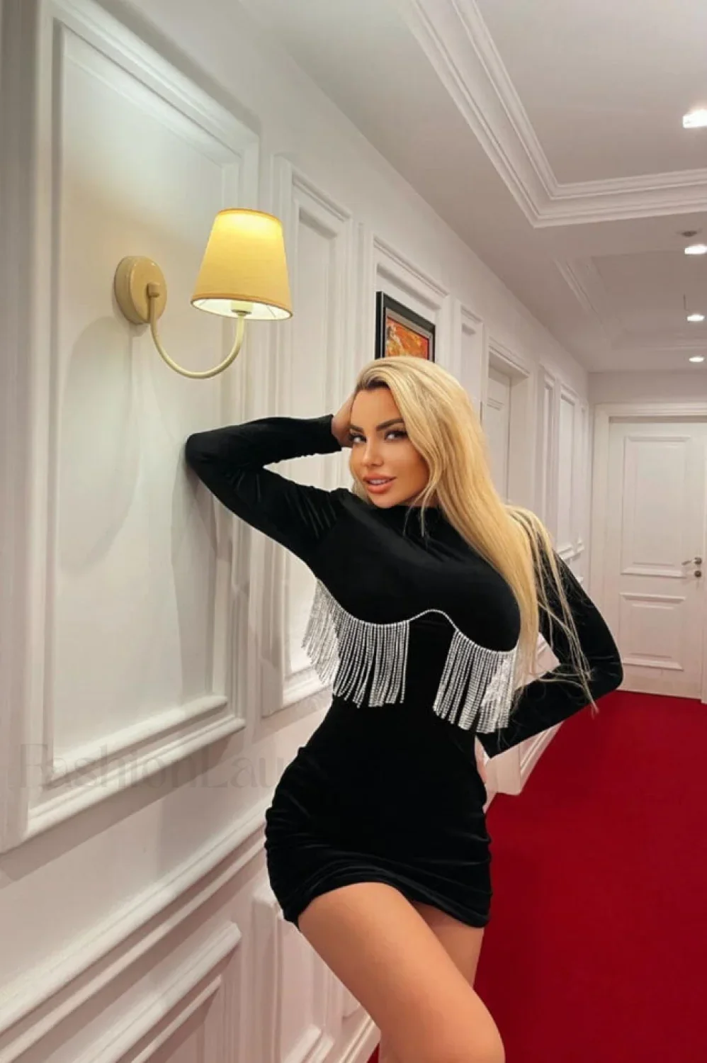 Black Crystal Fringe Charming Velvet Mini Dress - Image 17