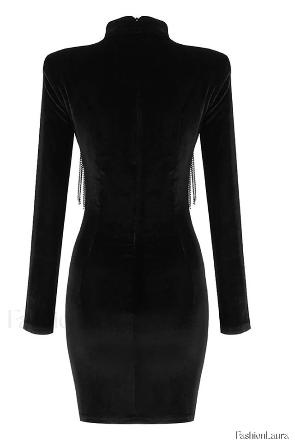Black Crystal Fringe Charming Velvet Mini Dress - Image 27