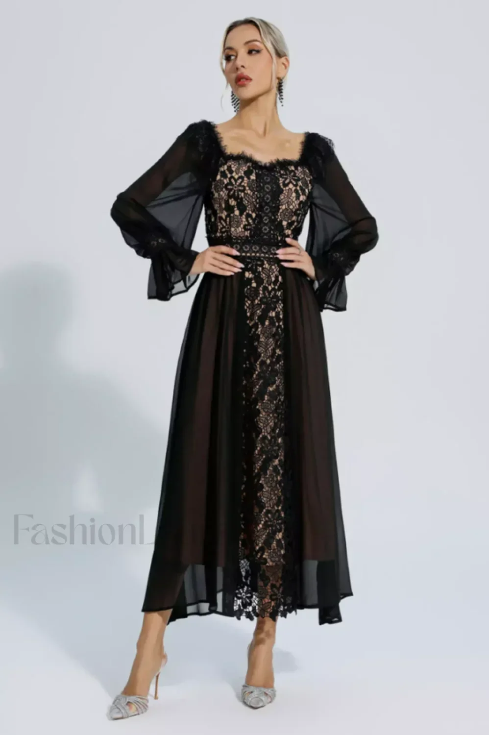 Aliana Floral Hollow Charming Long Sleeve Dress - Image 3
