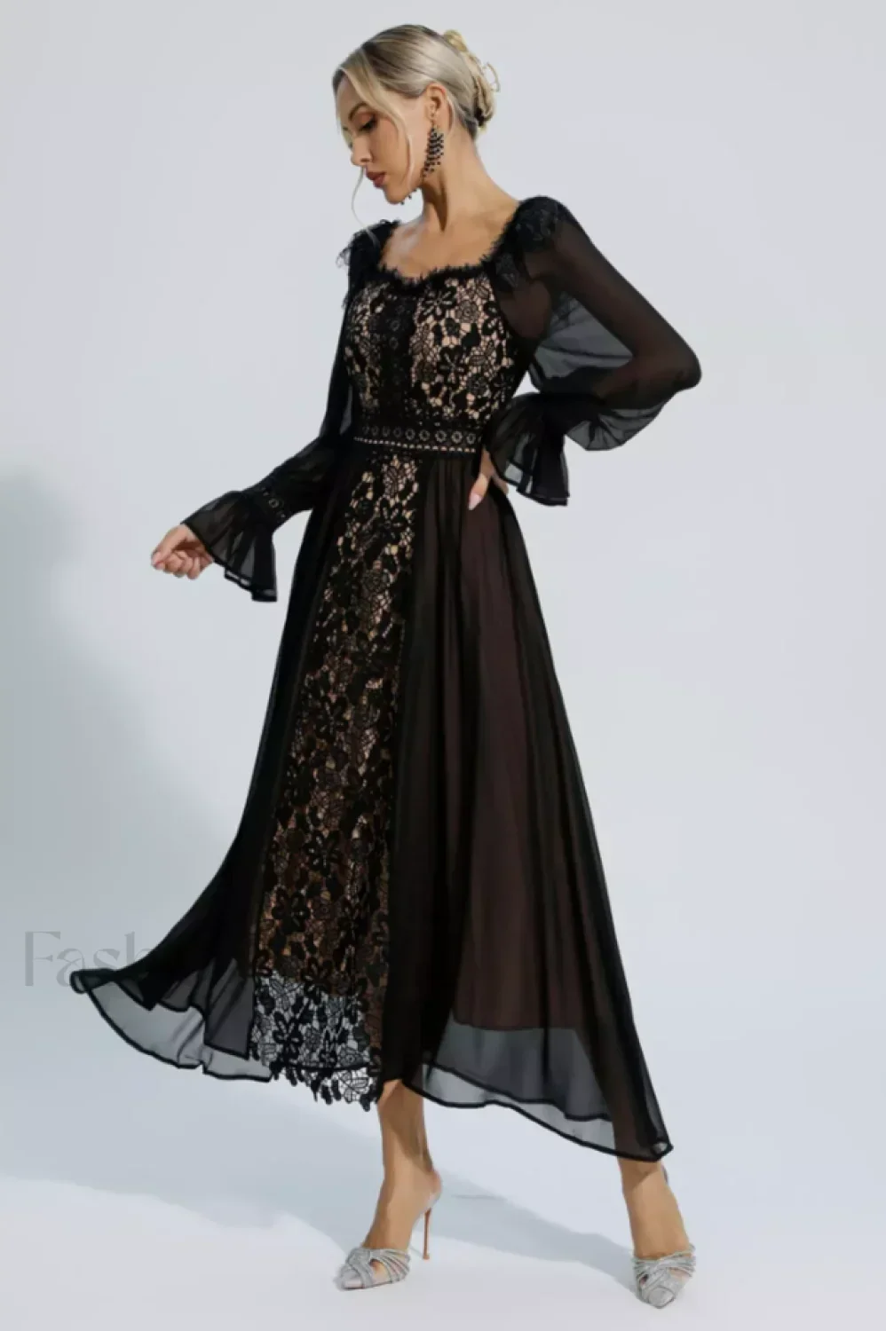 Aliana Floral Hollow Charming Long Sleeve Dress - Image 4