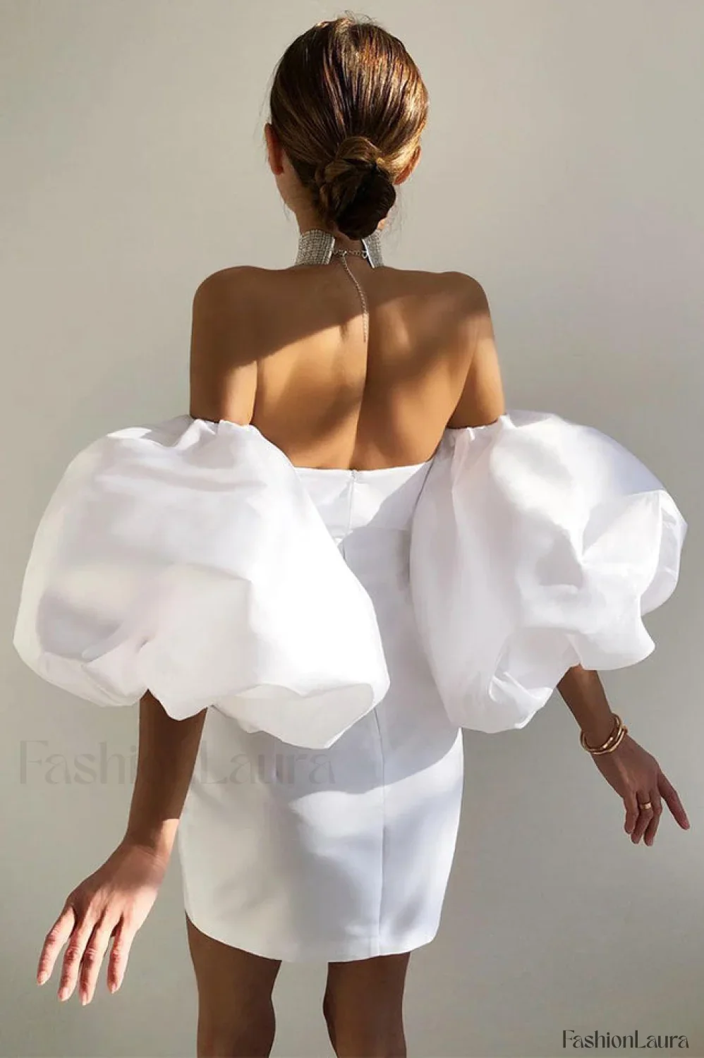 Alexandrine Puff Stylish Sleeve Mini Dress - Image 48