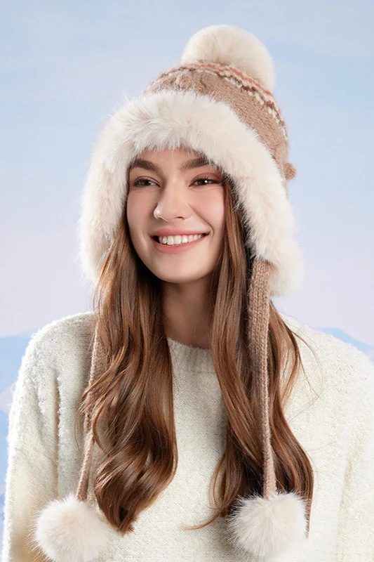 Faux Fur Fair Isle Knit Ear Flap Hat - Image 7